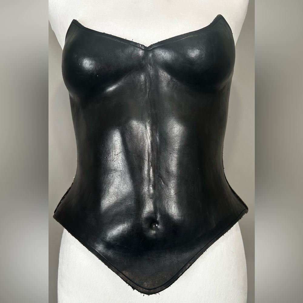 Black Sculpted Leather Bodice Corset Goth Heavy Metal Biker